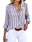 cheap Basic Women&#039;s Tops-Shirt Blouse Women&#039;s Black White Blue Stripes Button Street Daily Fashion Henley Collar S