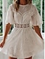 Χαμηλού Κόστους απλά φορέματα-Γυναικεία Καθημερινό φόρεμα Μίνι φόρεμα Εξώπλατο Μικρή Οπή Ημερομηνία Κομψό στυλ street Βασικό Στρογγυλή Ψηλή Λαιμόκοψη Κοντομάνικο Λευκό Χρώμα