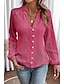 cheap Basic Women&#039;s Tops-Shirt Blouse Women&#039;s Black White Pink Solid Color Button Cut Out Street Daily Fashion V Neck S