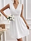 cheap Plain Dresses-Women&#039;s White Lace Wedding Dress Mini Dress Cotton with Sleeve Date Streetwear V Neck Sleeveless White Color