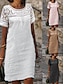 cheap Design Cotton &amp; Linen Dresses-Women&#039;s White Dress Lace Dress Cotton Linen Dress Mini Dress Lace Patchwork Basic Daily Crew Neck Short Sleeve Summer Spring Black White Plain