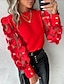 baratos Tops básicos de mulher-Camisa Social Blusa Mulheres 6 preto Preto Vermelho Côr Sólida Com Transparência Rua Diário Moda Decote Redondo S