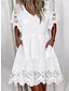 billige almindelige kjoler-Dame Hvid kjole Mini kjole Blonder Patchwork Stævnemøde Maxi A-linje V-hals Kortærmet Hvid Farve