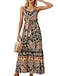 Χαμηλού Κόστους Print Φορέματα-Γυναικεία Καθημερινό φόρεμα Φόρεμα σε γραμμή Α Φλοράλ Στάμπα Τιράντες Μακρύ Φόρεμα Μάξι Φόρεμα Etnic Μπόχο Διακοπές Αμάνικο Καλοκαίρι