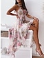 olcso Mintás ruhák-Női Sifon hétköznapi ruha A vonalú ruha Virágos Nyomtatott Kötőfék nyaka Midi ruha Csehország Vakáció Ujjatlan Nyár