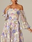 preiswerte Ballkleid-A-Linie Ballkleider Vintage Kleid Valentinstag Abiball Tee-Länge Langarm Quadratischer Ausschnitt Tüll mit Applikationen 2024