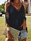 preiswerte Basic-Damenoberteile-Hemd Bluse Damen Schwarz Marineblau Feste Farbe Spitze Ausgeschnitten Strasse Täglich Modisch V Ausschnitt S