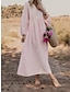 olcso design pamut és len ruhák-Női hétköznapi ruha Pamut nyári ruha Maxiruha Pamut Len Fodrozott Alap Napi V-alakú Hosszú ujj Nyár Tavasz Arcpír rózsaszín Narancssárga Sima