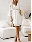 voordelige effen jurken-Dames Witte jurk Mini-jurk met mouw Bruiloft Afspraakje Vakantie A-lijn V-hals Lange mouw Wit Rood Abrikoos Kleur