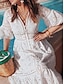 baratos vestidos lisos-Mulheres Vestido branco Vestido midi com manga Encontro Férias Elegante Roupa de rua Decote V Meia Manga Branco Rosa Azul Claro Cor