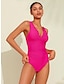 preiswerte Designer-Bademode-Einteiliger Badeanzug mit dreieckigem V-Ausschnitt und Blütenblattrand