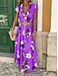 cheap Print Dresses-Women&#039;s Casual Dress Floral Print With Belt Shirt Collar Long Dress Maxi Dress Bohemia Vacation Short Sleeve Summer