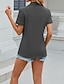 abordables Tops básicos de mujer-Camisa Blusa Mujer Negro Blanco Azul Piscina Color sólido Cremallera de un cuarto Calle Diario Moda Escote en Pico S