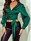 cheap Basic Women&#039;s Tops-Shirt Blouse Women&#039;s Green Solid Color Lace up Cropped Street Daily Fashion V Neck S