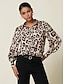 cheap Shirts,Tops &amp; Blouses-Satin Leopard Print Bishop Sleeve Shirt