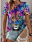 baratos T-Shirts de mulher-Mulheres Camiseta Leopardo Diário Final de semana Imprimir Azul Manga Curta Moda Gola Redonda Verão
