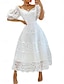 billige ensfargede kjoler-Dame Hvit kjole Midikjole med erme Stevnemøte Feriereise Gatemote Maxi Løse skuldre Halvlange ermer Hvit Farge