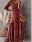olcso Mintás ruhák-női vonalas ruha maxi hosszú ruha piros 3/4 hosszú ujjú mintás nyári tavaszi ősz v nyakkal alkalmi 2023 3xl