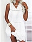 economico abiti semplici-Per donna Vestito bianco Mini abito Pizzo Collage Appuntamento Streetwear Essenziale A V Senza maniche Bianco Colore