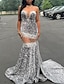 cheap Evening Dresses-Mermaid Evening Gown Sparkle Prom Dress Carnival Formal Court Train Sleeveless Strapless African American Sequined with Beading Sequin 2024