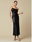 cheap Party Dress-Women&#039;s Black Dress Sequin Dress Prom Dress Long Dress Maxi Dress Black Sleeveless Plain Pure Color Sequins Backless Glitter Spring Fall Winter One Shoulder Fashion Party Hot Christmas Wedding Guest