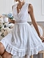 Недорогие простые платья-Жен. Белое платье Мини-платье Хлопок Оборки с рукавом Свидание Уличный стиль V-образный вырез Без рукавов Белый Цвет