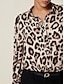 cheap Shirts,Tops &amp; Blouses-Satin Leopard Print Bishop Sleeve Shirt