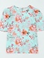 baratos T-Shirts de mulher-Mulheres Camiseta Floral Casual Feriado Imprimir Azul Manga Curta Moda Decote Redondo Verão