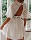 cheap Plain Dresses-Women&#039;s Casual Dress Mini Dress Backless Eyelet Date Streetwear Basic Crew Neck Short Sleeve White Color