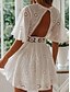 abordables robes unies-Robe casual Robe de mariée en dentelle blanche Femme Mini robe Dos Nu Œillet Plein Air Vacances Rendez-vous Vêtement de rue basique Col Ras du Cou Manche Courte Standard Blanche S M L XL