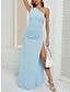 זול שמלות פשוטות-בגדי ריקוד נשים שמלת קז&#039;ואל שמלה ארוכה שמלת מקסי מפוצל חתונה מפלגה אלגנטית סגנון רחוב כתפיה אחת ללא שרוולים אודם סגול כחול בהיר צבע