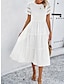 cheap Plain Dresses-Women&#039;s White Dress Midi Dress Mesh Patchwork Date Vacation Streetwear Basic Crew Neck Short Sleeve Black White Brown Color