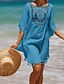 cheap Plain Dresses-Women&#039;s Summer Dress Tassel Cut Out Beach Wear Holiday Short Sleeves Black White Blue Color