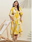 abordables robe décontractée imprimée-robe de plage corset en satin jaune à imprimé fleurs