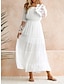 preiswerte schlichte Kleider-Damen Weißes Kleid kleid lang Spitze mit Hülse Verabredung Elegant Böhmen Schulterfrei Langarm Weiß Farbe