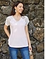 preiswerte Basic-Damenoberteile-Damen Hemd Spitzenhemd Bluse Glatt Casual Spitze Patchwork Ausgeschnitten Weiß Kurzarm Basic V Ausschnitt