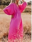 abordables Robes-Femmes Rose Claire Orange Rose rouge Été Printemps Robe maxi Robes inspirées du lin Robe Décontractée Basique Moderne Quotidien Week-end Coupe Ample Uni Col en V