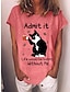 billige T-skjorter til kvinner-Dame T skjorte Katt Tekst Daglig Helg Trykt mønster Hvit Kortermet Grunnleggende Morsom Rund hals