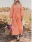 preiswerte Kleider aus Baumwolle und Leinen entwerfen-Damen Casual kleid Sommerkleid aus Baumwolle Maxidress Baumwolle Leinen Rüschen Basic Täglich V Ausschnitt Langarm Sommer Frühling Rosa Orange Glatt