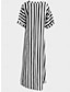 זול שמלות עם הדפס-בגדי ריקוד נשים שמלת קז&#039;ואל פס לַחְצָן דפוס צווארון חולצה שמלה ארוכה שמלת מקסי חופשה שרוולים קצרים קיץ
