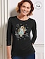 economico T-Shirt da donna-Per donna maglietta 100% cotone Animali Informale Giornaliero Nero Manica lunga Boho Con stampe Rotonda Per tutte le stagioni