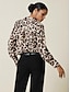 cheap Shirts,Tops &amp; Blouses-Satin Leopard Print Bishop Sleeve Shirt