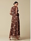 رخيصةأون طباعة فستان عارضة-فستان ماكسي شبكي مزين بالزهور ورقبة على شكل حرف V