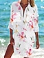 baratos Blusas e Camisas de mulher-Camisa Havaiana Mulheres Camisa Social Blusa Animal Havaiana Botão Imprimir Casual Feriado Praia Moda Manga Longa Colarinho de Camisa Branco Primavera &amp; Outono