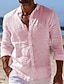 cheap Cotton Linen Shirt-Men&#039;s Shirt Linen Shirt Button Up Shirt Summer Shirt Beach Shirt Black White Pink Long Sleeve Plain Turndown Spring &amp; Summer Casual Daily Clothing Apparel