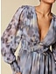 baratos vestido casual estampado-vestido maxi floral com decote em V transparente em chiffon