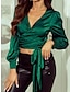 preiswerte Basic-Damenoberteile-Hemd Bluse Damen Grün Feste Farbe mit Schnürung Capri Strasse Täglich Modisch V Ausschnitt S