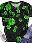 abordables Camisetas de mujer-Mujer Camiseta Trébol Día de San Patricio Festivos Moda Clásico Manga Corta Escote Redondo Verde Oscuro Todas las Temporadas