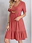cheap Plain Dresses-Women&#039;s Casual Dress Mini Dress Ruched Ruffle Date Vacation Streetwear Basic V Neck Short Sleeve Black Red Purple Color