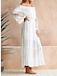 preiswerte schlichte Kleider-Damen Weißes Kleid kleid lang Spitze mit Hülse Verabredung Elegant Böhmen Schulterfrei Langarm Weiß Farbe